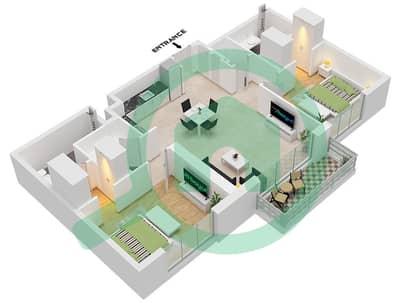 Aria - Grundriss für 2 Schlafzimmer Wohnung Typ A