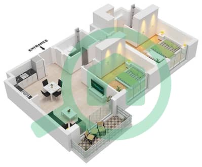 Aria - Grundriss für 2 Schlafzimmer Wohnung Typ B