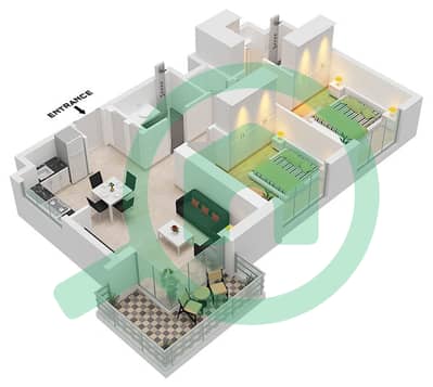 Aria - Grundriss für 2 Schlafzimmer Wohnung Typ C