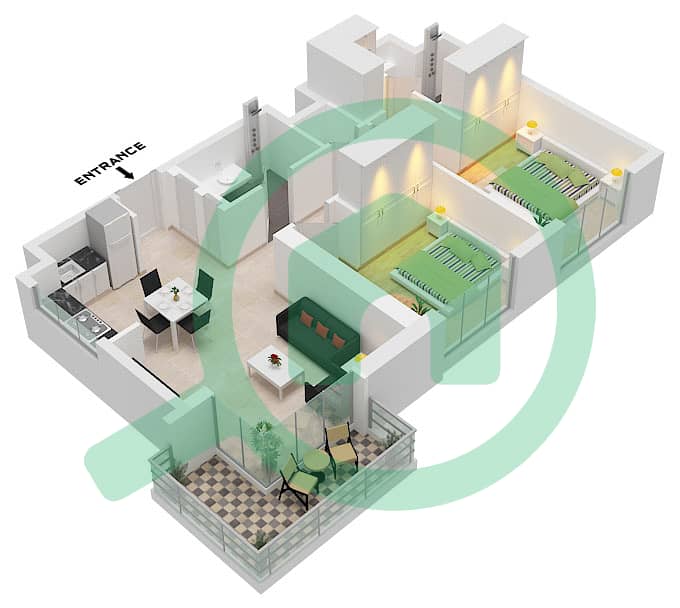 Aria - 2 Bedroom Apartment Type C Floor plan interactive3D