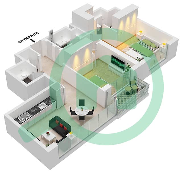Aria - Grundriss für 2 Schlafzimmer Wohnung Typ D interactive3D