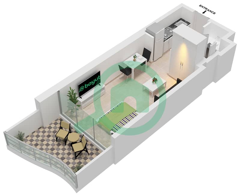 Laguna Tiffany Tower - Studio Apartment Type B.1 FLOOR 3-21 Floor plan interactive3D