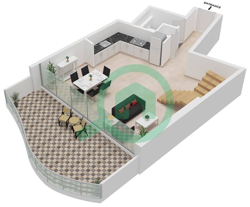 Laguna Tiffany Tower - 1 Bedroom Apartment Type LOFT Floor plan Floor 20 Lower interactive3D