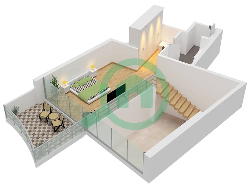 Laguna Tiffany Tower - 1 Bedroom Apartment Type LOFT Floor plan Floor 21 Upper interactive3D