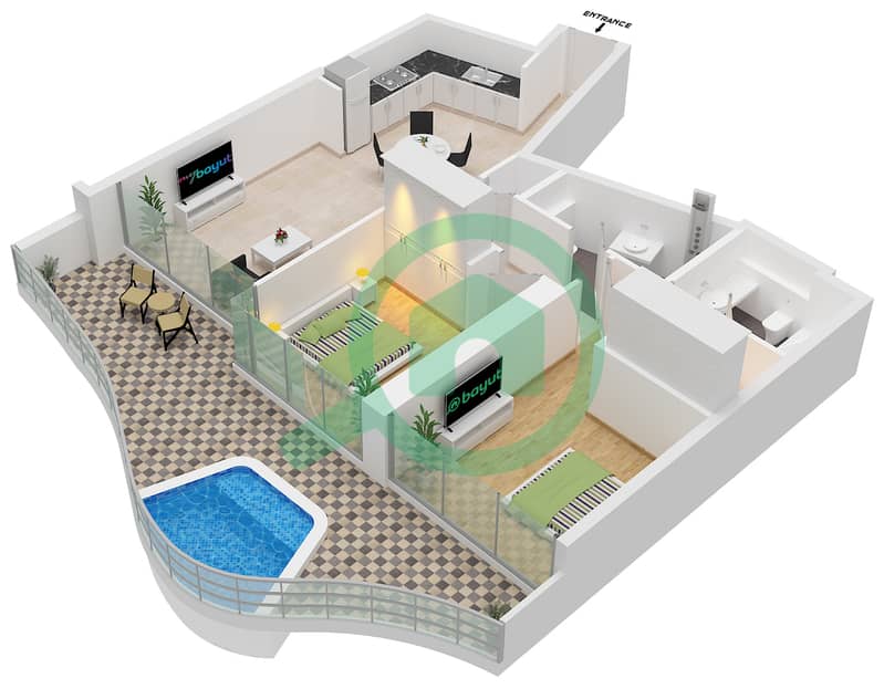Laguna Tiffany Tower - 2 Bedroom Apartment Type 1 FLOOR 23-39 Floor plan interactive3D