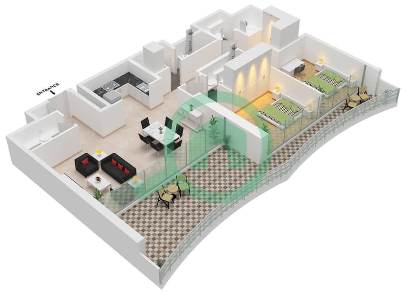 Laguna Tiffany Tower - 2 Bedroom Apartment Type 3 FLOOR 40-43 Floor plan interactive3D