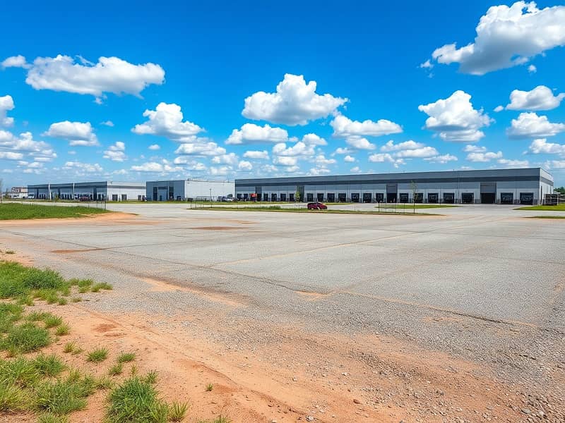 A_large_empty_industrial_lot_with_a_flat_open_surface_of_gravel_and_dirt_surrounded_by_grass_and_low_shrubs. _In_the_background_there_are_several_modern_industrial_buildings_with_large_windows_and_loading_docks. _The_s. jpeg A_large_empty_industrial_lot_with_a_flat_open_surface_of_gravel_and_dirt_surrounded_by_grass_and_low_shrubs. _In_the_background_there_are_several_modern_industrial_buildings_with_large_windows_and_loading_docks. _The_s. jpeg