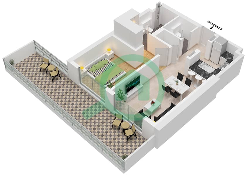 Chelsea Residences 2 by DAMAC Tower C - 1 Bedroom Apartment Type A2 FLOOR 8-10 Floor plan interactive3D