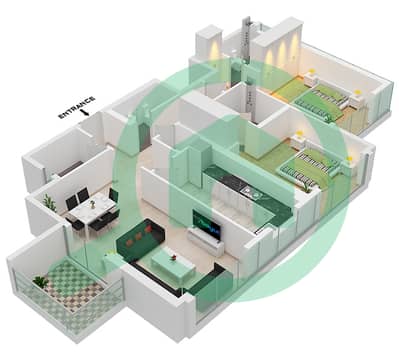 Al Sayyah Residence - Grundriss für 2 Schlafzimmer Wohnung Typ H