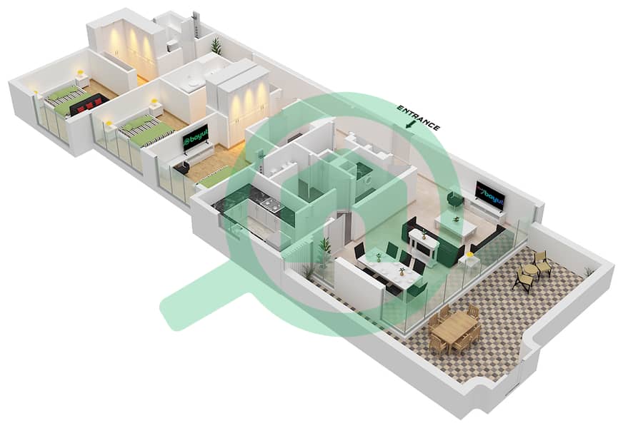 Bay Grove Residences Building 4 - 3 Bedroom Apartment Type/unit E / UNIT 3 FLOOR 1 Floor plan interactive3D