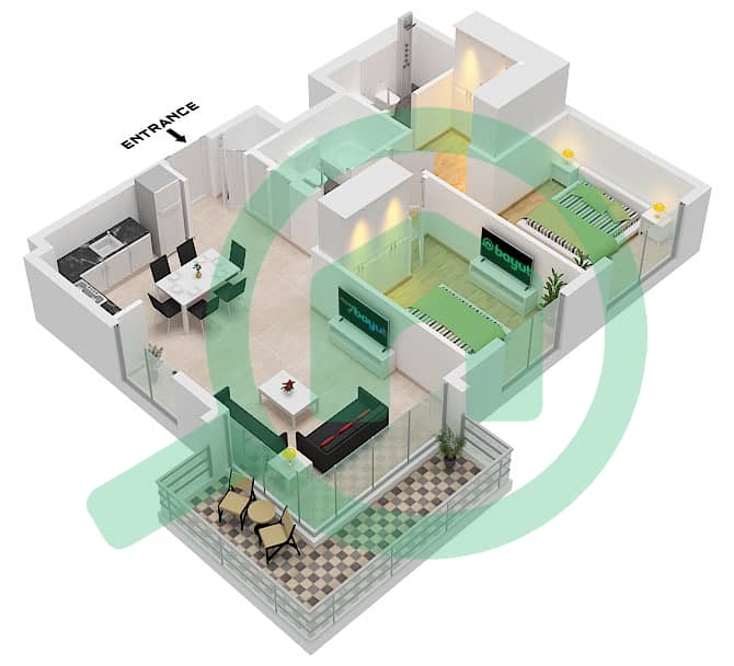 The Cove II Building 9 - Planimetria del piano di 2 Camere Appartamento Unità 1 FLOOR 1-19 interactive3D