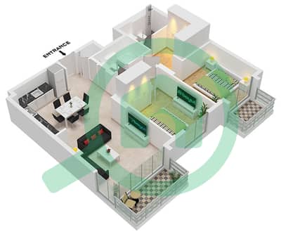 The Cove II Building 9 - Planimetria del piano di 2 Camere Appartamento Unità 4 FLOOR 1-9