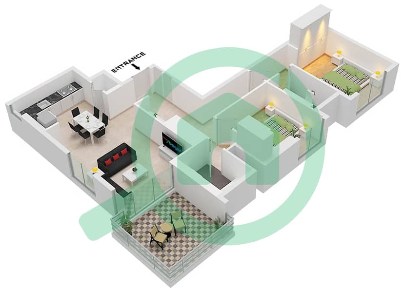 The Cove II Building 9 - 2 Bedroom Apartment Unit 4 FLOOR 10-19 Floor plan interactive3D