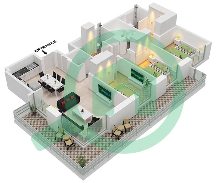 The Cove II Building 9 - Planimetria del piano di 3 Camere Appartamento Unità 7 FLOOR 1 interactive3D