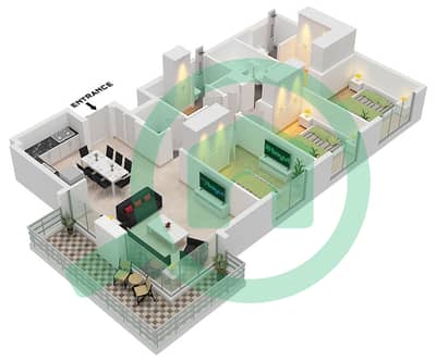 The Cove II Building 9 - Planimetria del piano di 3 Camere Appartamento Unità 7 FLOOR 2-9