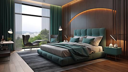 1 Camera Appartamento in Vendita a Dubai Production City (IMPZ), Dubai - pngtree-d-render-of-a-contemporary-style-master-bedroom-with-attached-dressing-image_3819463. jpg