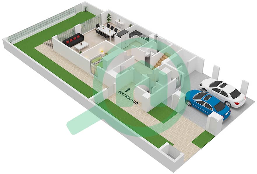 Velora 2 - Planimetria del piano di 4 Camere Villetta a schiera Tipo/unità REVINE / UNIT TH01 Floor Ground interactive3D