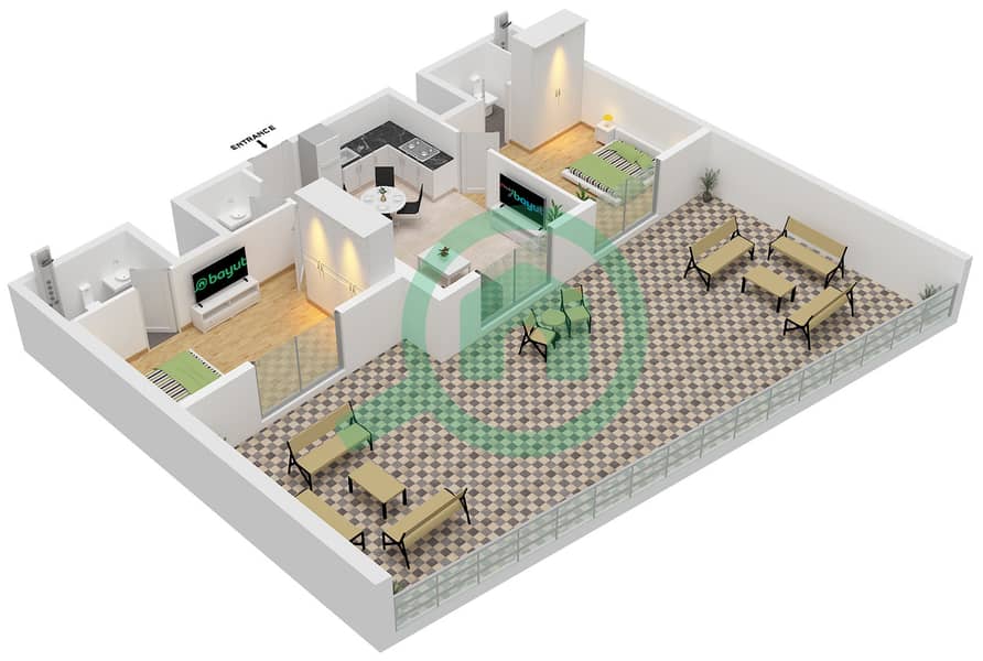 Equiti Arcade - 2 Bedroom Apartment Unit 03 FLOOR 1 Floor plan interactive3D
