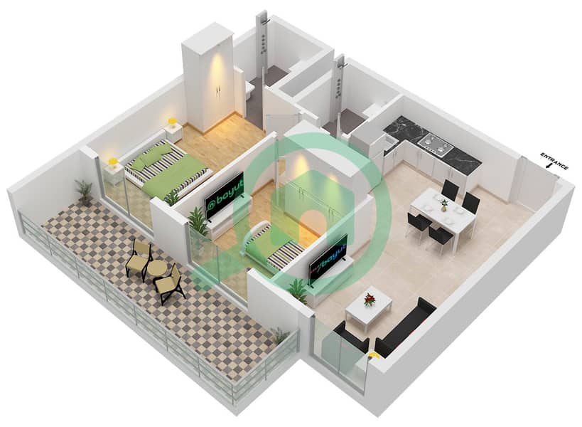 Equiti Arcade - 2 Bedroom Apartment Unit 01 FLOOR 2-13 Floor plan interactive3D