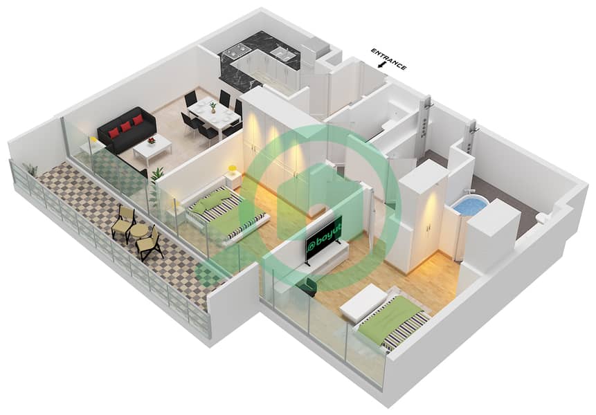 Vida Residence Aljada - 2 Bedroom Apartment Type D Floor plan interactive3D
