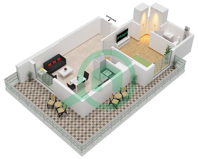 Equiti Arcade - 1 Bedroom Apartment Unit 02 FLOOR 2-13 Floor plan interactive3D
