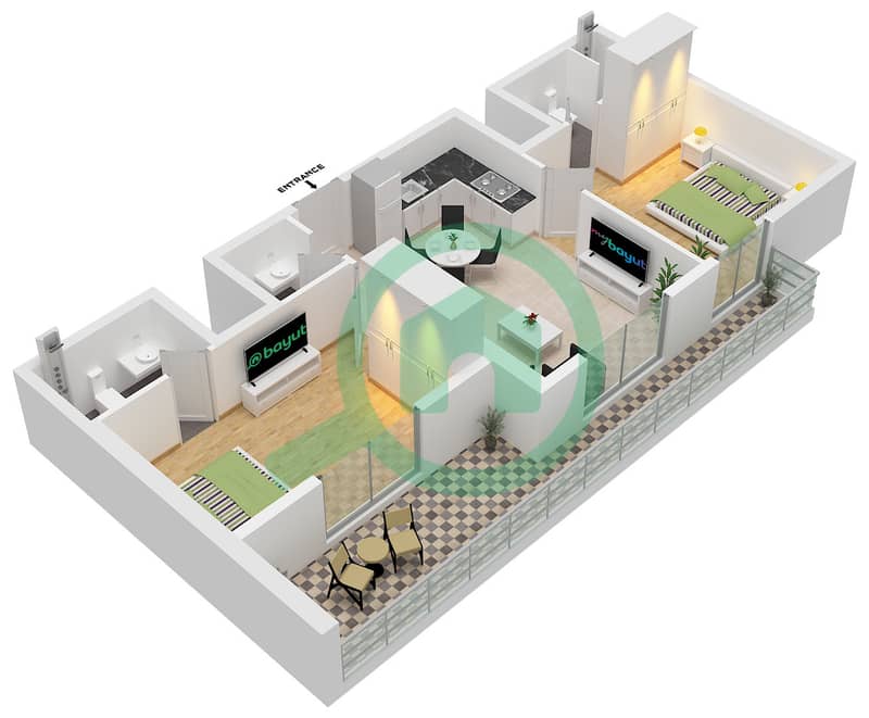 Equiti Arcade - 2 Bedroom Apartment Unit 03 FLOOR 2-13 Floor plan interactive3D