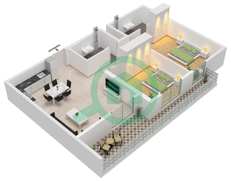 Equiti Arcade - 2 Bedroom Apartment Unit 04 FLOOR 2-13 Floor plan interactive3D