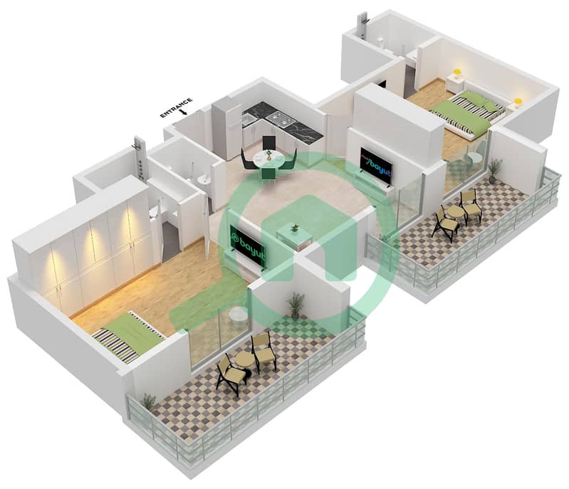 Equiti Arcade - 2 Bedroom Apartment Unit 06 FLOOR 2-13 Floor plan interactive3D