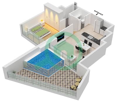 Binghatti Royale - Plano de planta de 1 habitación Apartamento Tipo/unidad 1 / UNIT 2,5,4 FLOOR 3-35 Binghatti Royale - Plano de planta de 1 habitación Apartamento Tipo/unidad 1 / UNIT 2,5,4 FLOOR 3-35