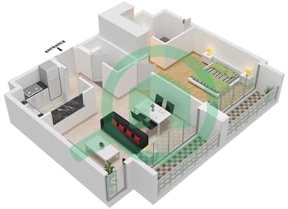 المخططات الطابقية لتصميم النموذج C-1 FLOOR 2,4 شقة 1 غرفة نوم - نسق 1