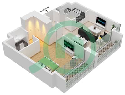 المخططات الطابقية لتصميم النموذج D-1 FLOOR 2,4 شقة 1 غرفة نوم - نسق 1