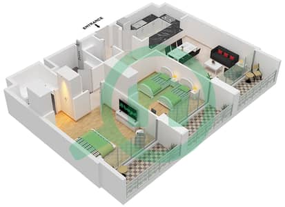 المخططات الطابقية لتصميم النموذج A-1 FLOOR 2,4 شقة 2 غرفة نوم - نسق 1