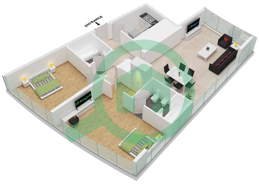 Al Falahi Tower - 2 Bedroom Apartment Type/unit A1 / UNIT 01 Floor plan interactive3D