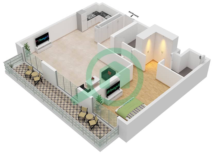 Sports View Residence - 1 Bedroom Apartment Unit 12 FLOOR 1-5 Floor plan interactive3D