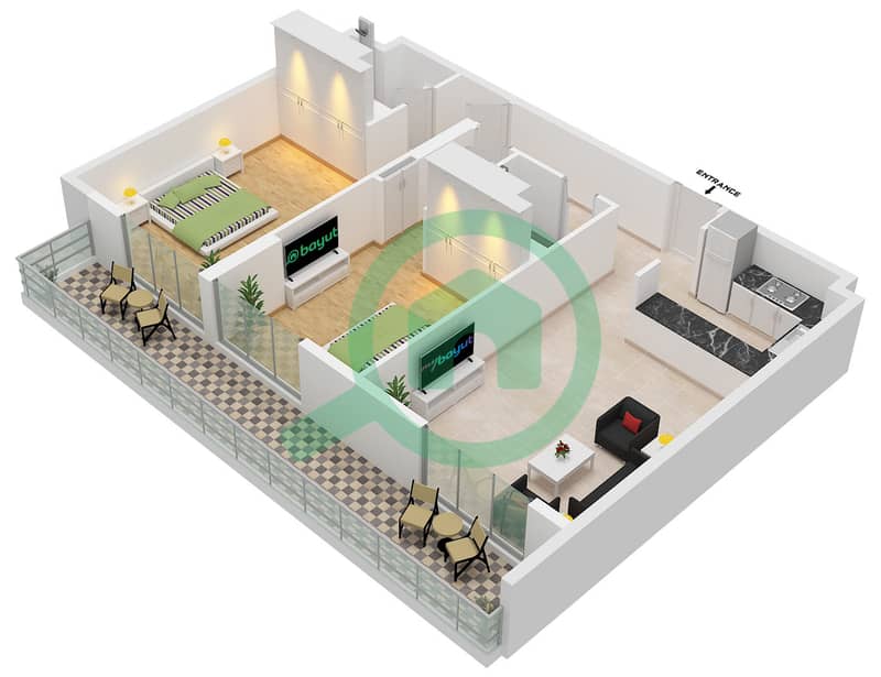 Sports View Residence - 2 Bedroom Apartment Unit 8,9 FLOOR 6 Floor plan interactive3D