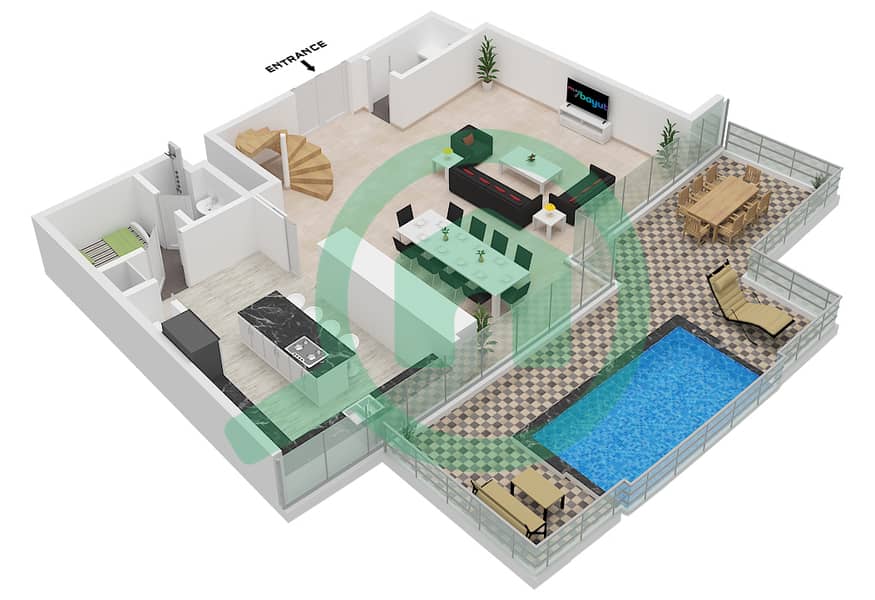 Lower Floor Cavalli Tower - 2 Bedroom Apartment Type A1 Floor plan Lower Floor interactive3D