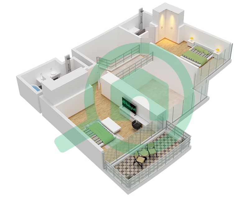Upper Floor Cavalli Tower - 2 Bedroom Apartment Type A1 Floor plan Upper Floor interactive3D