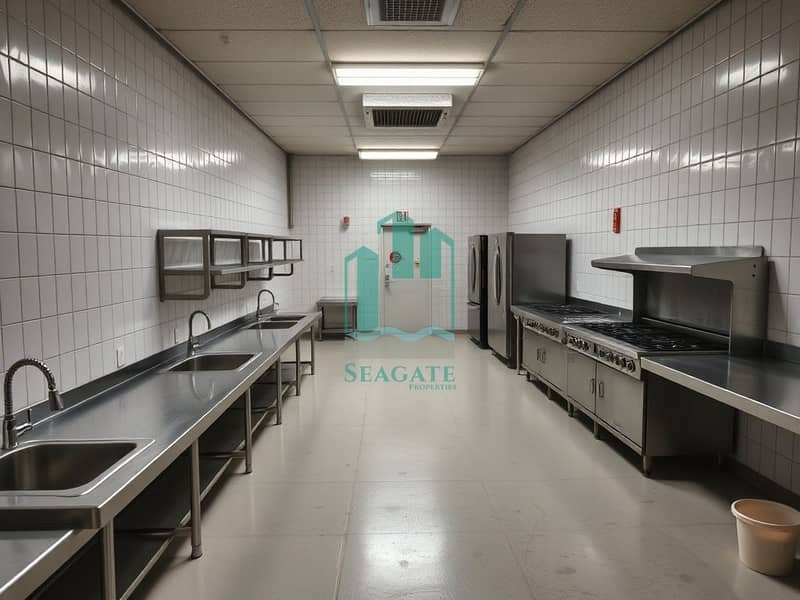 3 A_realistic_interior_photograph_of_a_sparse_shared_kitchen_for_a_6_person_labor_camp_setting. _Wide_angle_straight_on_perspective_of_a_long_institutional_service_room_light_gray_tiled_walls_smooth_concrete_or_vinyl_fl. jpeg