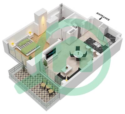 Ellington Sands II Tower A - Plano de planta de 1 habitación Apartamento Tipo/unidad A / UNIT 2,3 FLOOR G,1-9