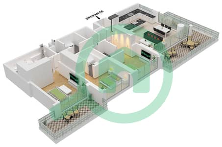 Ellington Sands II Tower A - Plano de planta de 3 habitaciones Apartamento Tipo/unidad B / UNIT 1,13 FLOOR G,1-9