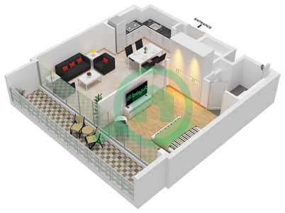 المخططات الطابقية لتصميم النموذج A-1 FLOOR 1,4,7 شقة 1 غرفة نوم - نسق 3