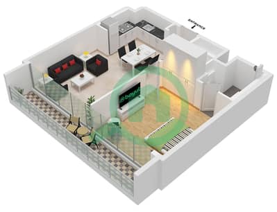 المخططات الطابقية لتصميم النموذج A-2 FLOOR 2,3,5,6,8,9 شقة 1 غرفة نوم - نسق 3