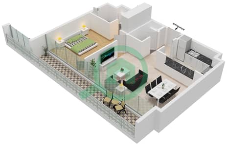 المخططات الطابقية لتصميم النموذج B-1 FLOOR 1 شقة 1 غرفة نوم - نسق 3