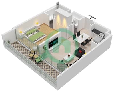 المخططات الطابقية لتصميم النموذج C-1 FLOOR 1,4,7 شقة 1 غرفة نوم - نسق 3