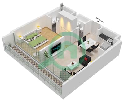 المخططات الطابقية لتصميم النموذج C-2 FLOOR 2,3,5,6,8,9 شقة 1 غرفة نوم - نسق 3