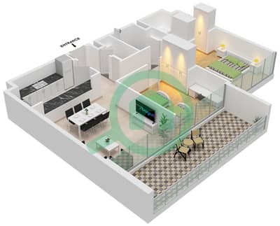 المخططات الطابقية لتصميم النموذج A-1 FLOOR 1,4 شقة 2 غرفة نوم - نسق 3