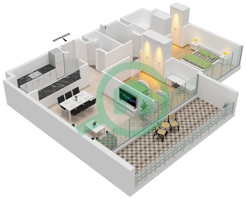 Nasaq 3 - 2 Bedroom Apartment Type A-1 FLOOR 1,4 Floor plan interactive3D