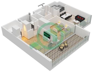 المخططات الطابقية لتصميم النموذج B-1 FLOOR 1,4 شقة 2 غرفة نوم - نسق 3