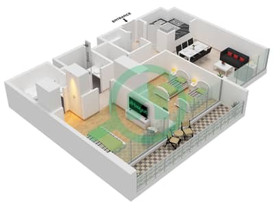 المخططات الطابقية لتصميم النموذج B-2 FLOOR 2,3,5-7 شقة 2 غرفة نوم - نسق 3