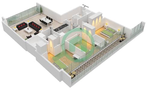 المخططات الطابقية لتصميم النموذج A-1 FLOOR 1 شقة 3 غرف نوم - نسق 3